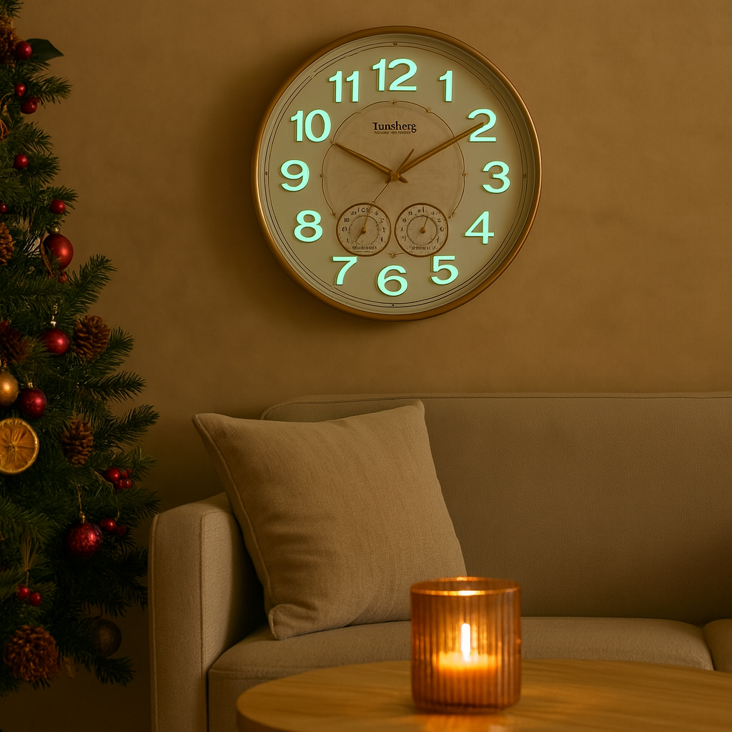 Ceas de perete cu cifre fosforescente, 34 cm, Design modern si decorativ