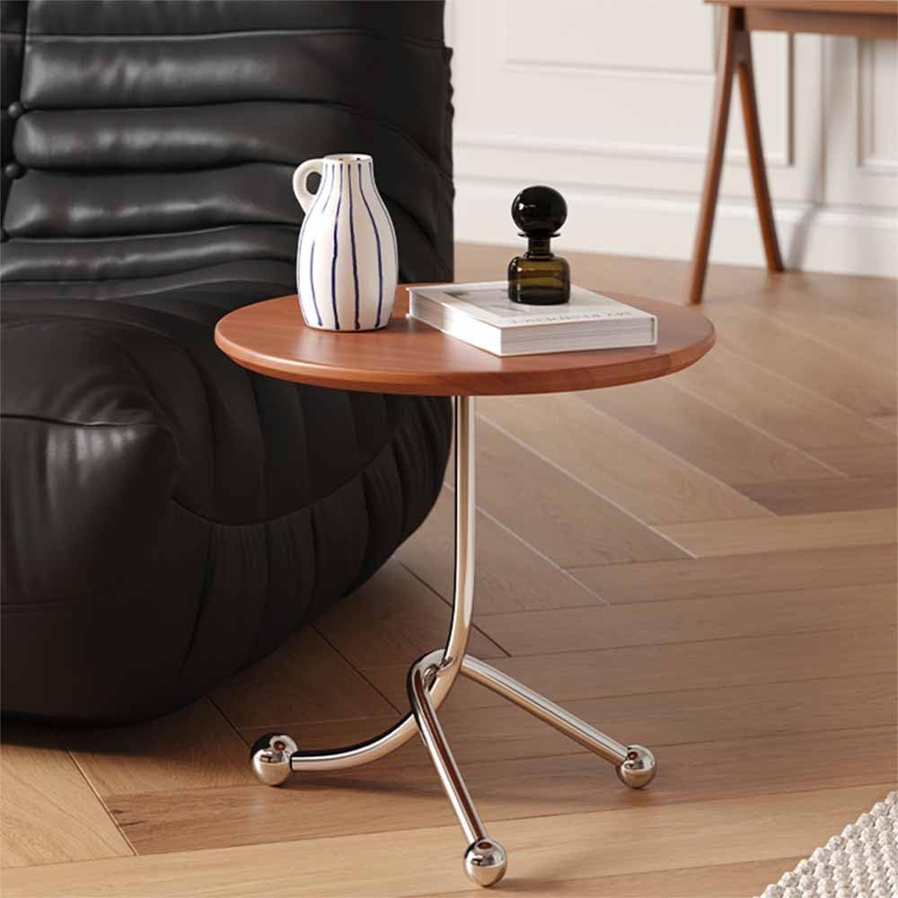Masuta laterala moderna cu blat rotund si picioare metalice cromate – Design elegant pentru living 40 x 40 x 51 cm