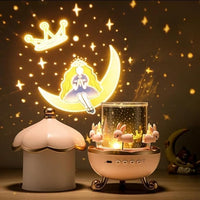 Carusel iepurasi cu proiectie stelara si rotire 360° – lampa veghe copii, 12 de moduri de lumina - imagine 2