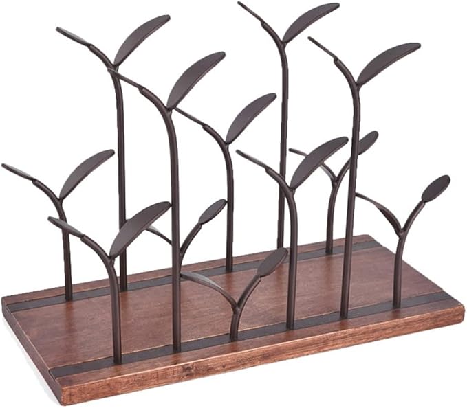 Suport pentru 6 sticle de vin, design modern, lemn natural si otel, 32.5 x 16 x 30 cm