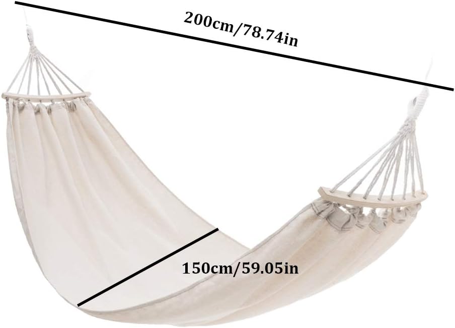 Hamac crem 200x150 cm pentru 1 persoana – cu carlige, franghii si sac de transport