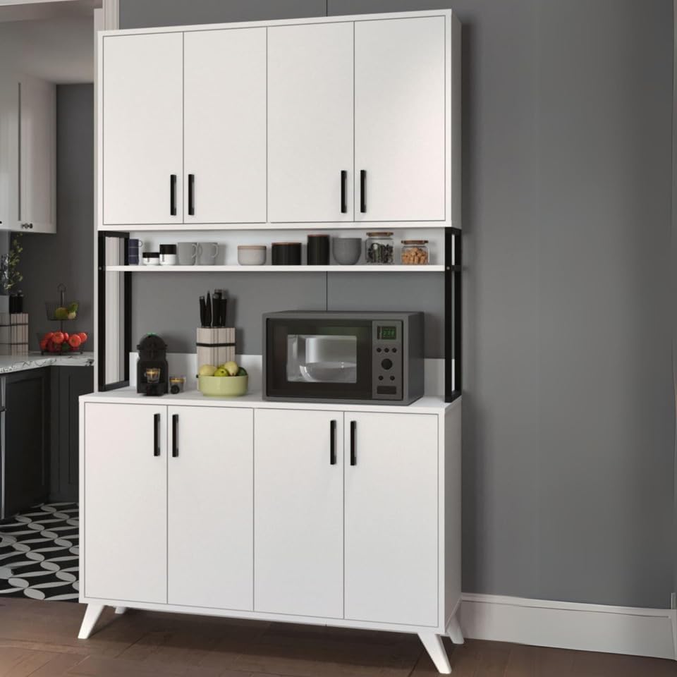 Dulap multifuncțional cu 8 uși, 120x40x202 cm, alb, cu structură metalică rezistentă