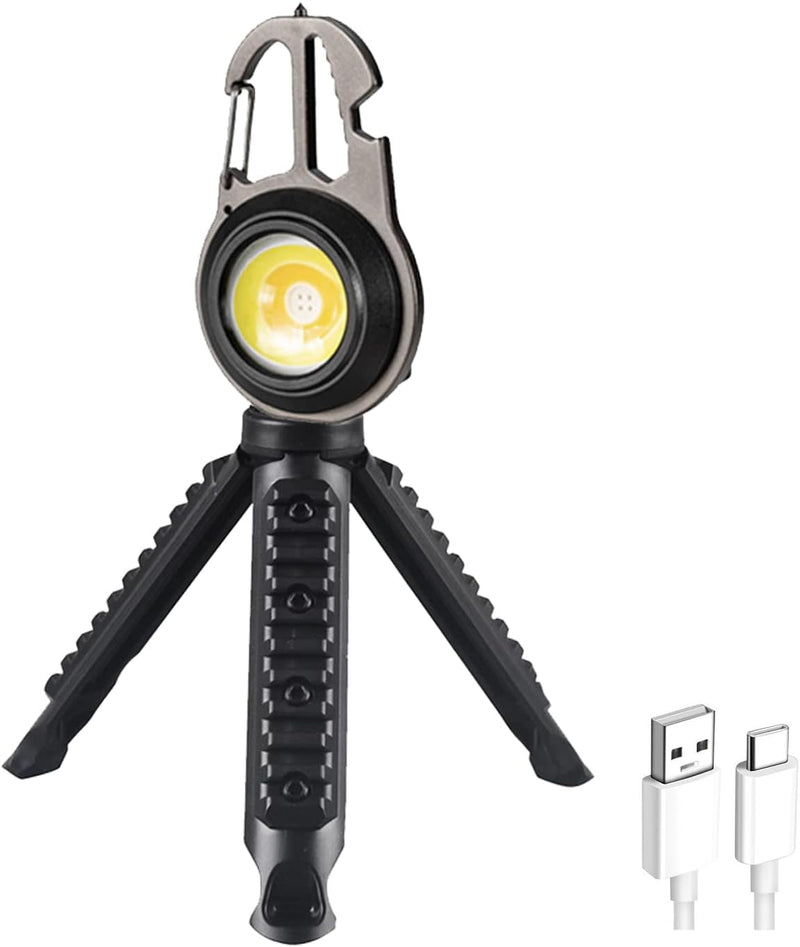 Lanterna LED tip breloc cu trepied,  dispozitiv spargere geamuri, surubelnite, cheie, deschizator sticle