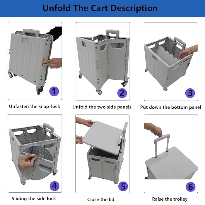 Carucior de cumparaturi pliabil 30L cu maner telescopic și roti, 39x35x48cm, Alb