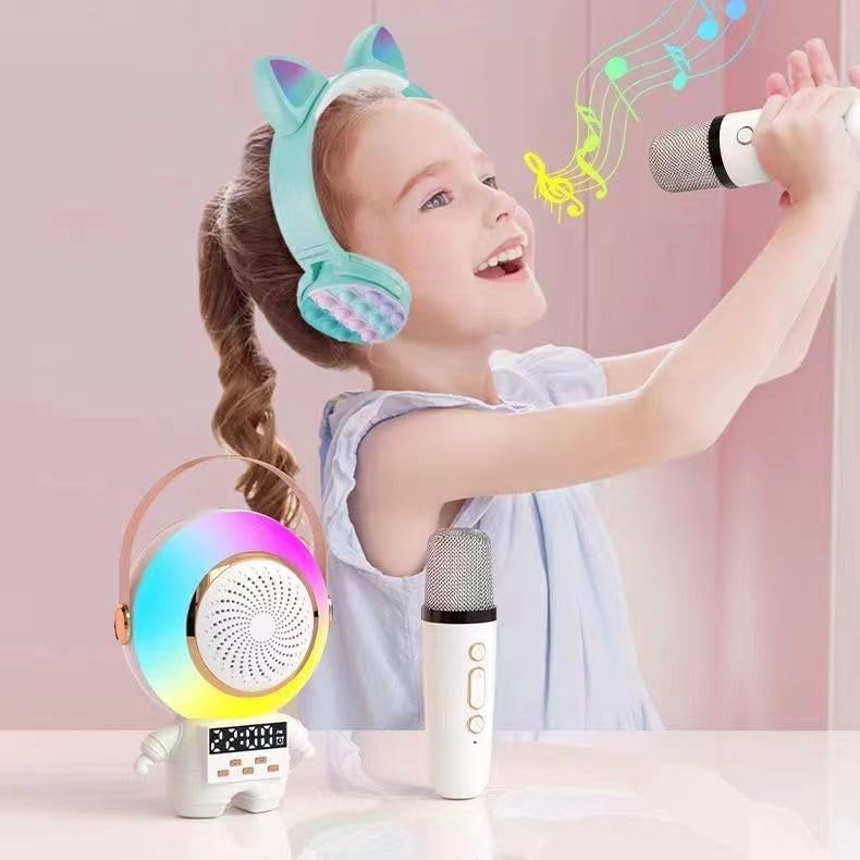 Boxa karaoke portabila cu 1 microfon wireless, Bluetooth, ceas si alarma