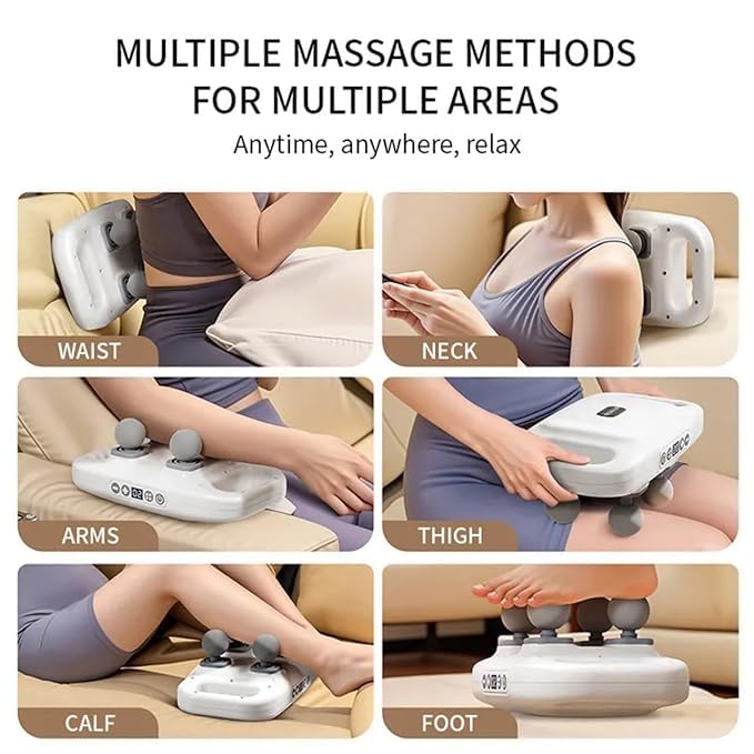 Aparat pentru masaj, Dispozitiv profesional cu 4 capete, 9 viteze reglabile, 19 000 percutii / min, temporizator inteligent, baterie 2000mAh reincarcabila
