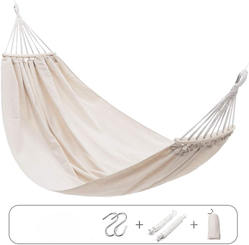 Hamac crem 200x150 cm pentru 1 persoana – cu carlige, franghii si sac de transport