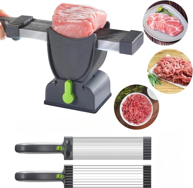 Feliator Profesional pentru Carne cu Lame Multiple din Inox Alimentar si Grosime Ajustabila (2-4mm) – Ideal pentru Tartar, Fasii, Felii si Cuburi de Carne