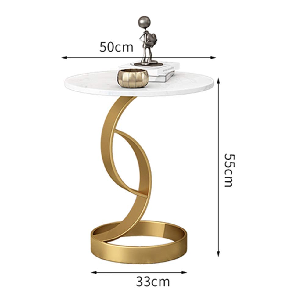 Masuta laterala moderna cu blat tip marmura si cadru metalic, design nordic slim, 50 x 33 x 55 cm