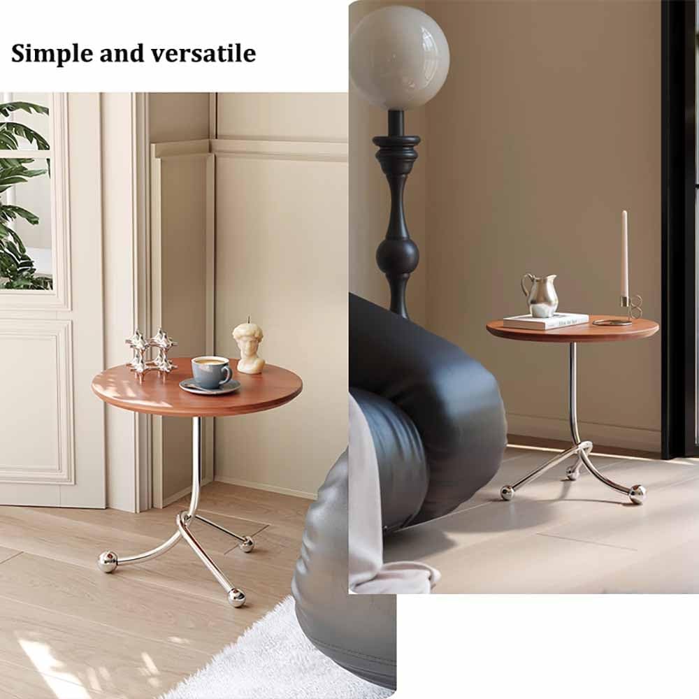 Masuta laterala moderna cu blat rotund si picioare metalice cromate – Design elegant pentru living 40 x 40 x 51 cm