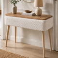 Consola SOLE Scandinavă Blat aspect Stejar Tapiterie Teddy Alb 90x30x90cm