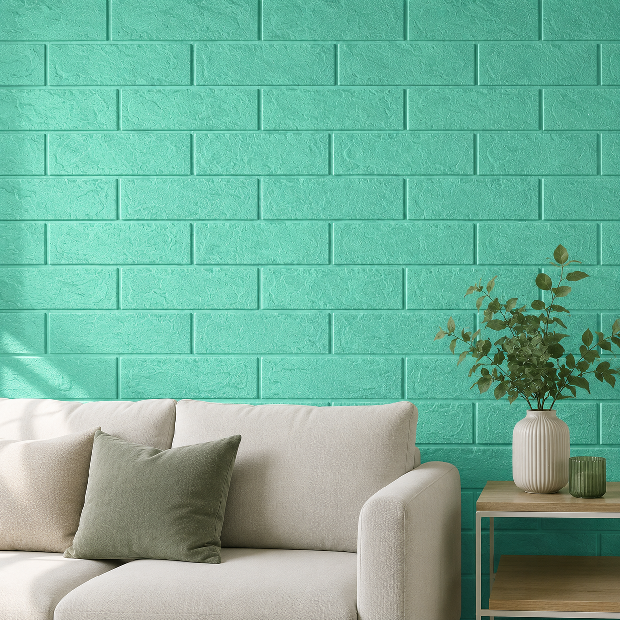Tapet 3D Caramida Turcoaz Auto-Adeziv pentru Interior 70x77cm Decorativ - imagine principala