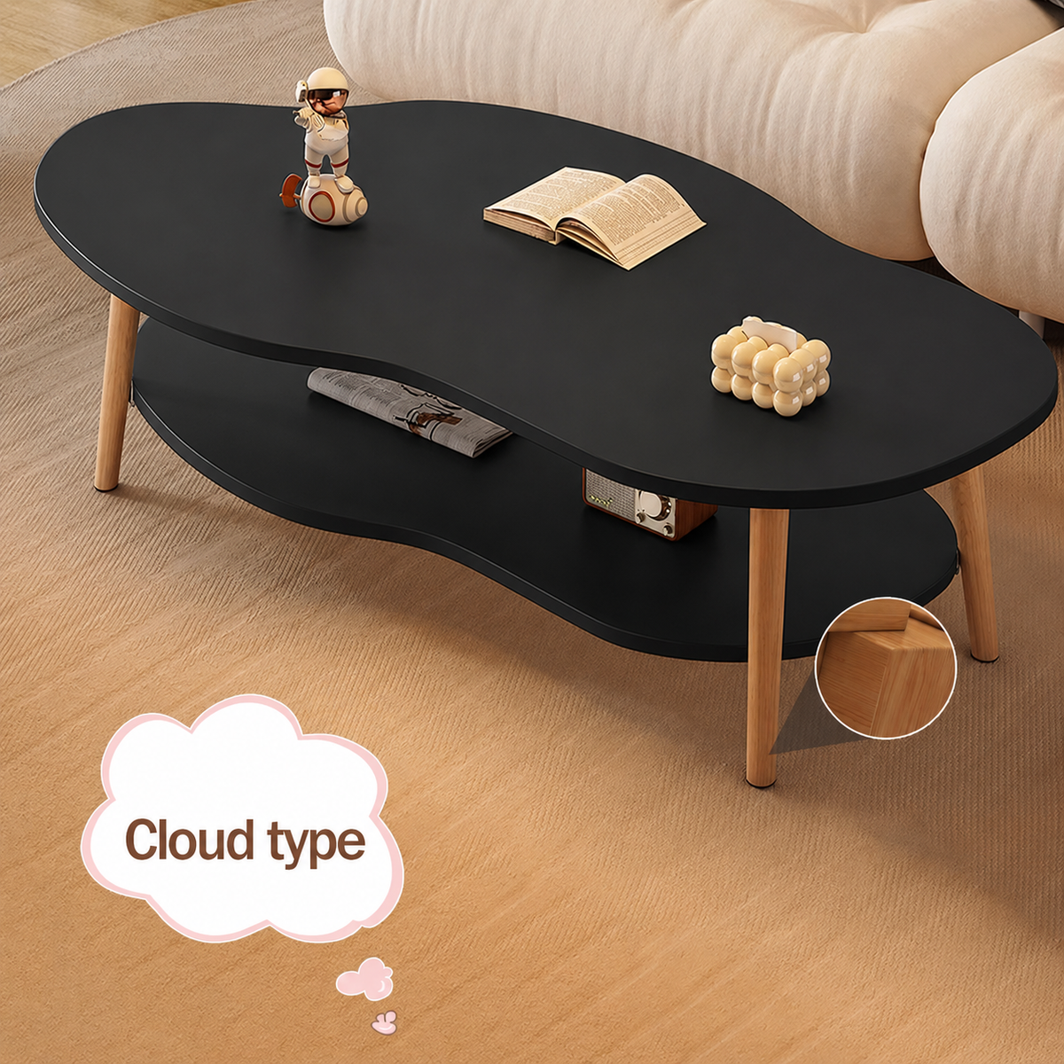 Masa de Cafea in Forma de Nor Cloud Table 2 Nivele 100cm Alb Design Modern - detaliu produs