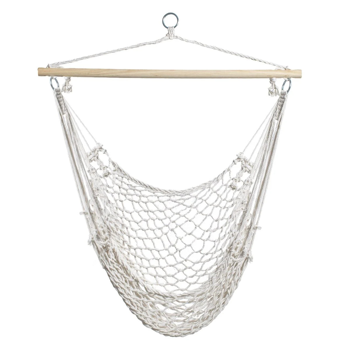 Scaun hamac de exterior suspendat cu bară de lemn, capacitate 110 kg, pentru interior sau exterior
