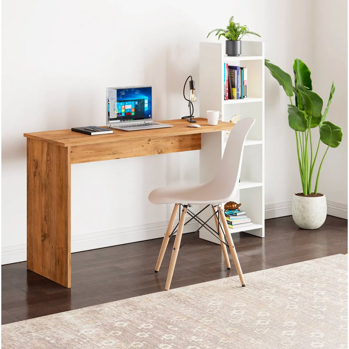 Masa birou cu biblioteca laterala si 5 rafturi, 120 cm