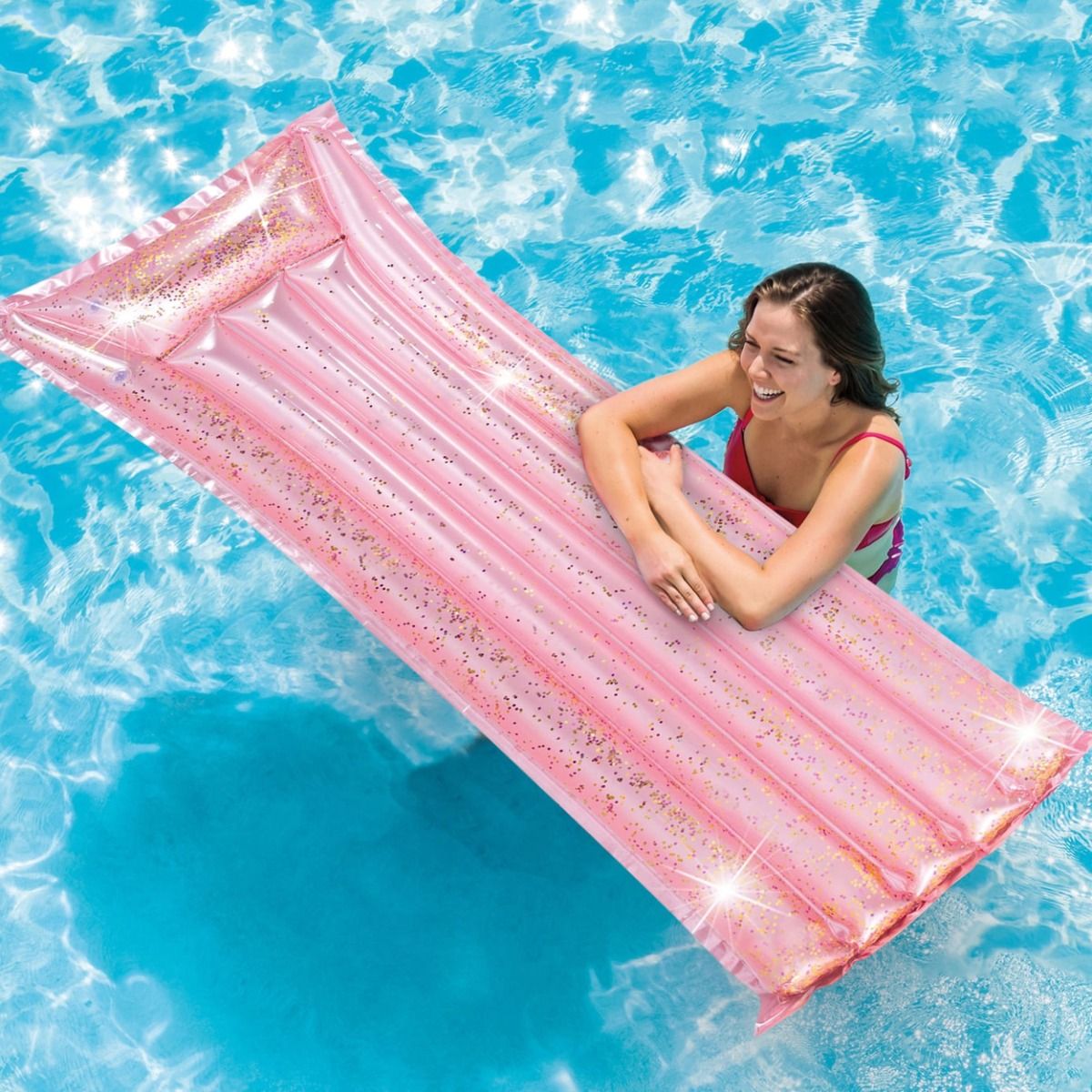 Saltea gonflabila cu sclipici Intex 58720, 1.70 x 53cm, roz