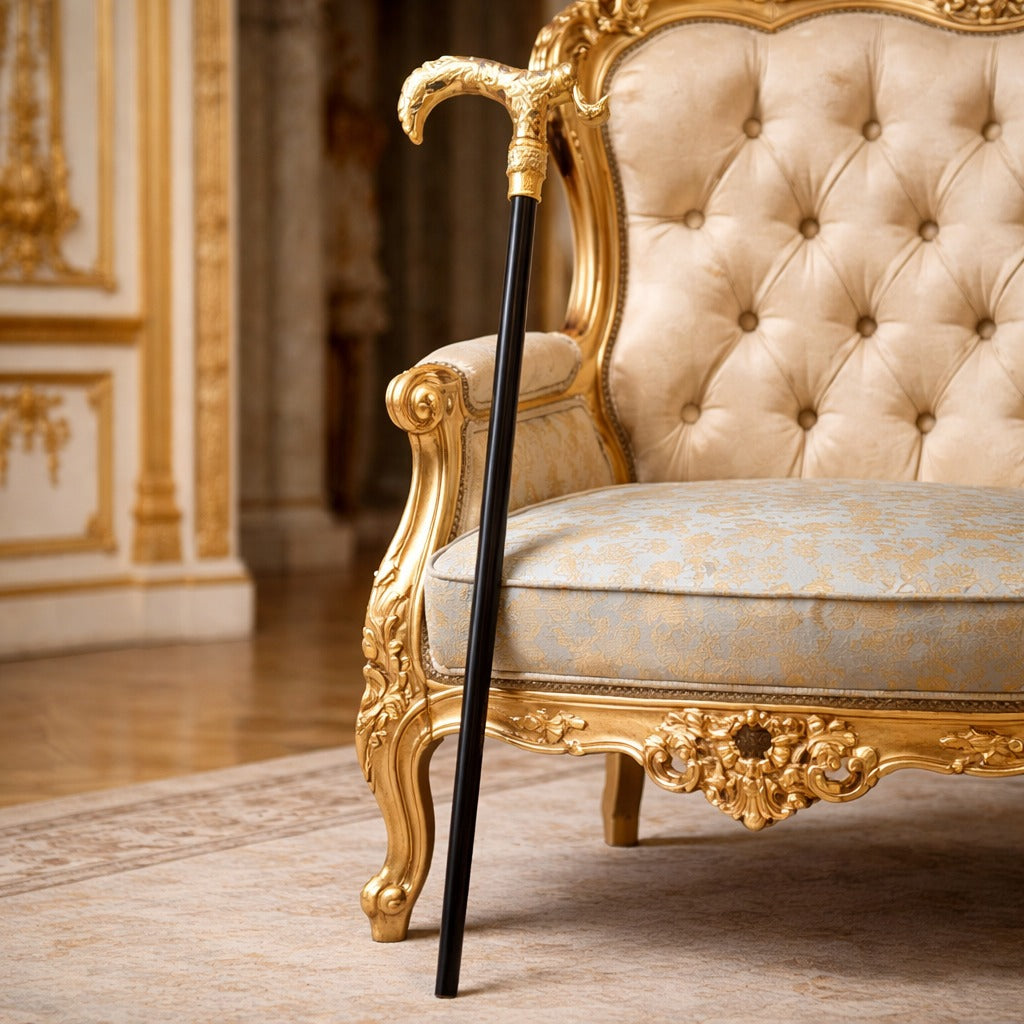 Baston de mers la moda cu cap de vultur alb auriu, 90 CM