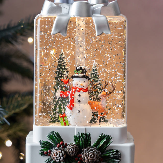 Lampa decorativa Craciun cu lumina si muzica Mos Craciun sau Om de zapada „Fundita festiva”, 18 cm