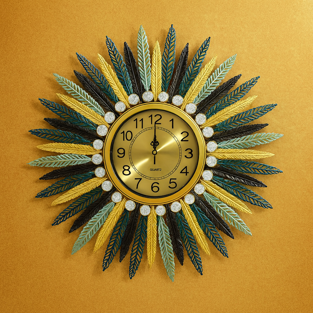 Ceas de perete decorativ, design modern floare, metalic, 73cm