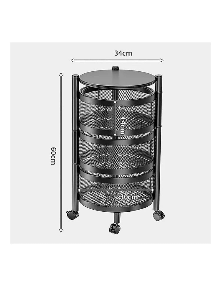 Etajera multifunctionala cu 3 rafturi metalice rotative, 60x34cm