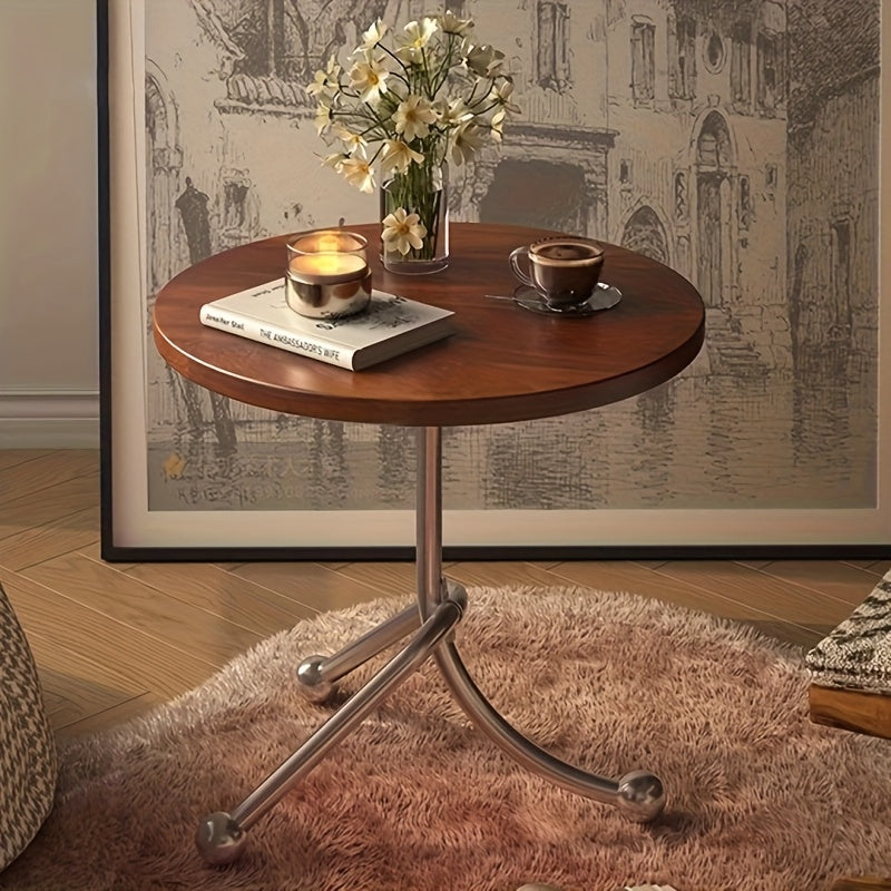Masuta laterala moderna cu blat rotund si picioare metalice cromate – Design elegant pentru living 40 x 40 x 51 cm