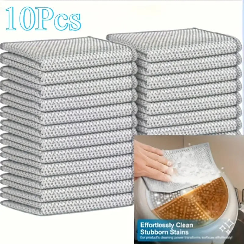 Set 10 lavete din microfibra metalica, abraziva, pentru vase, utilizare umeda si uscata, 20 x 20 cm, argintiu