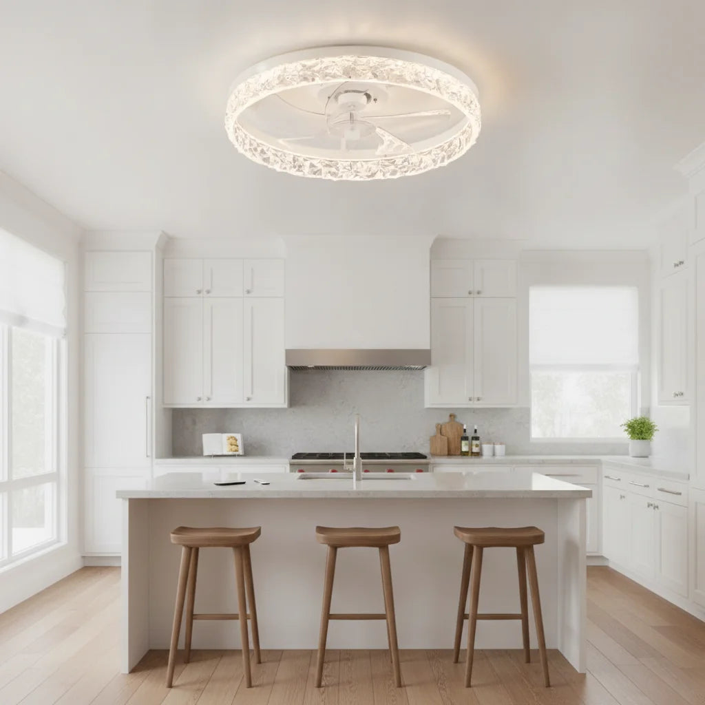 Lustra LED cu Ventilator Alba Rotunda Minimalist Design Modern - imagine principala