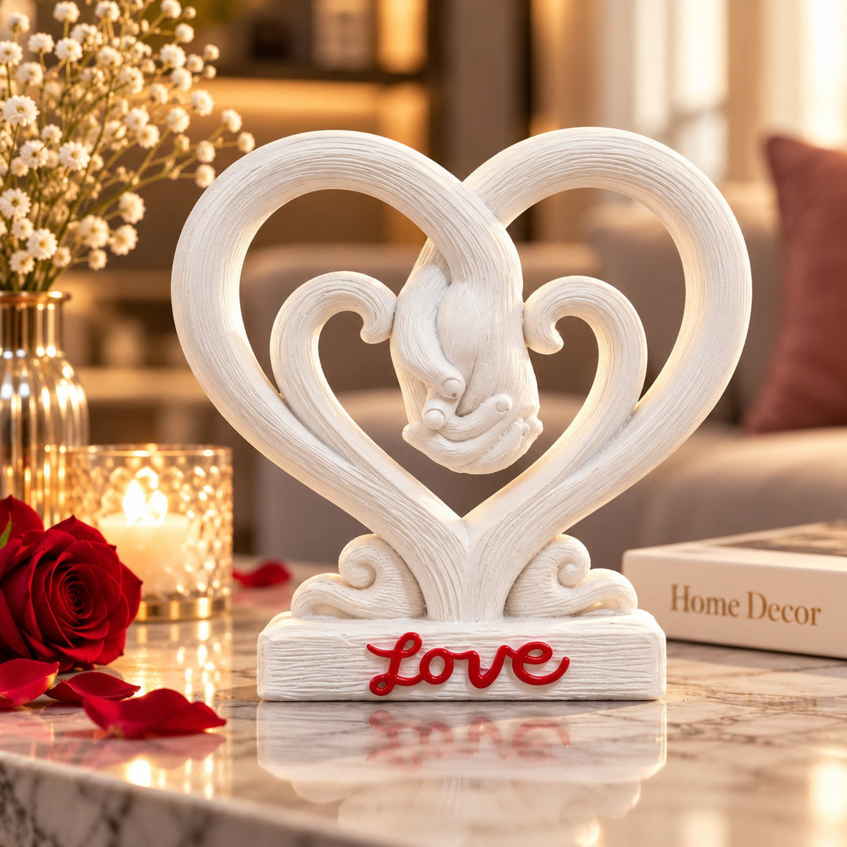 Statuetă Decorativă Inimă „Love”, Rășină Finisată – 12 × 6 × 3,5 cm - imagine principala