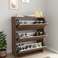 Pantofar cu usa rabatabila si rafturi glisante, 3 compartimente, PAL melaminat de 18 mm, 110  x 73,5  x 22 cm - imagine 12