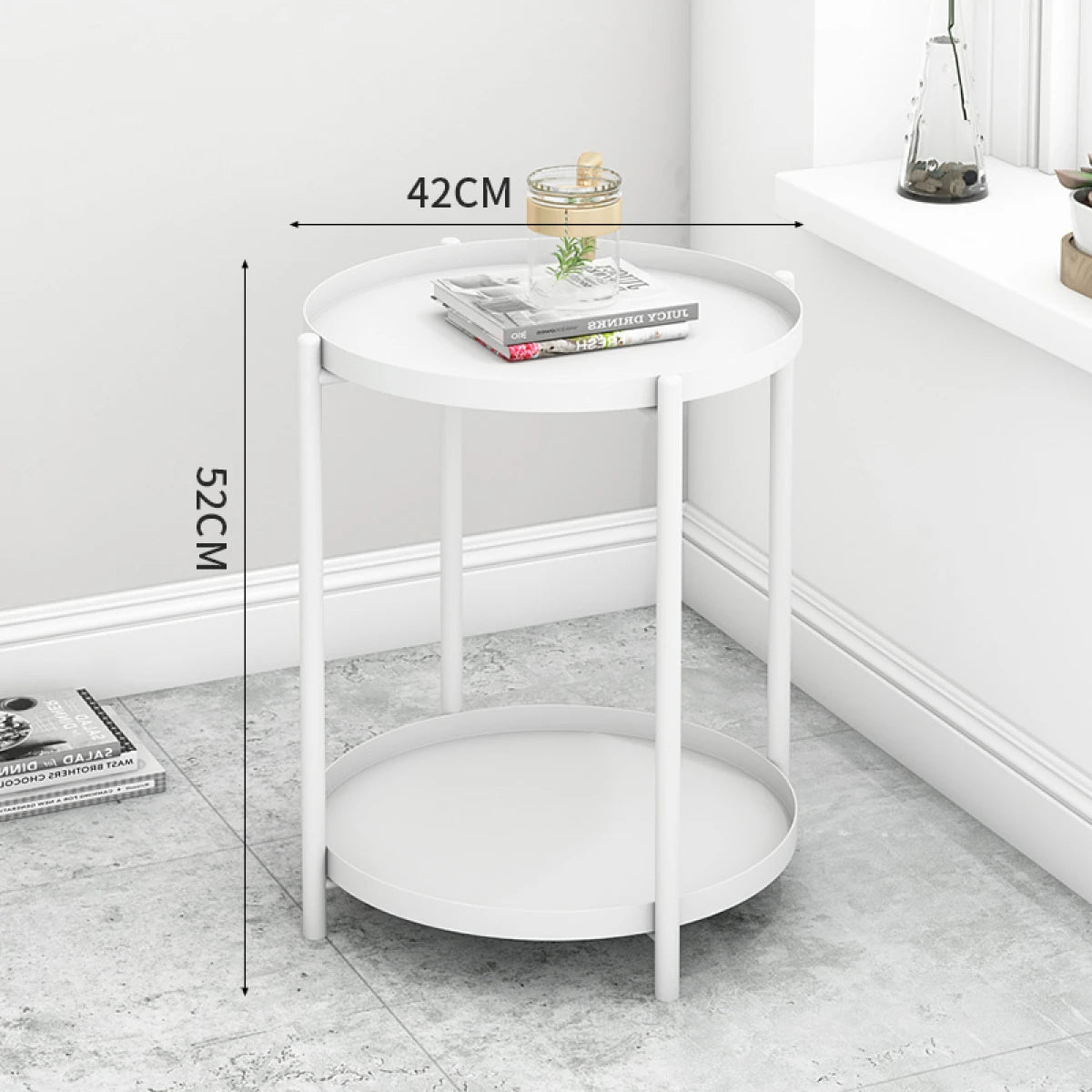 Masuta rotunda pentru cafea din metal, 2 nivele, 42 x 52 cm, negru