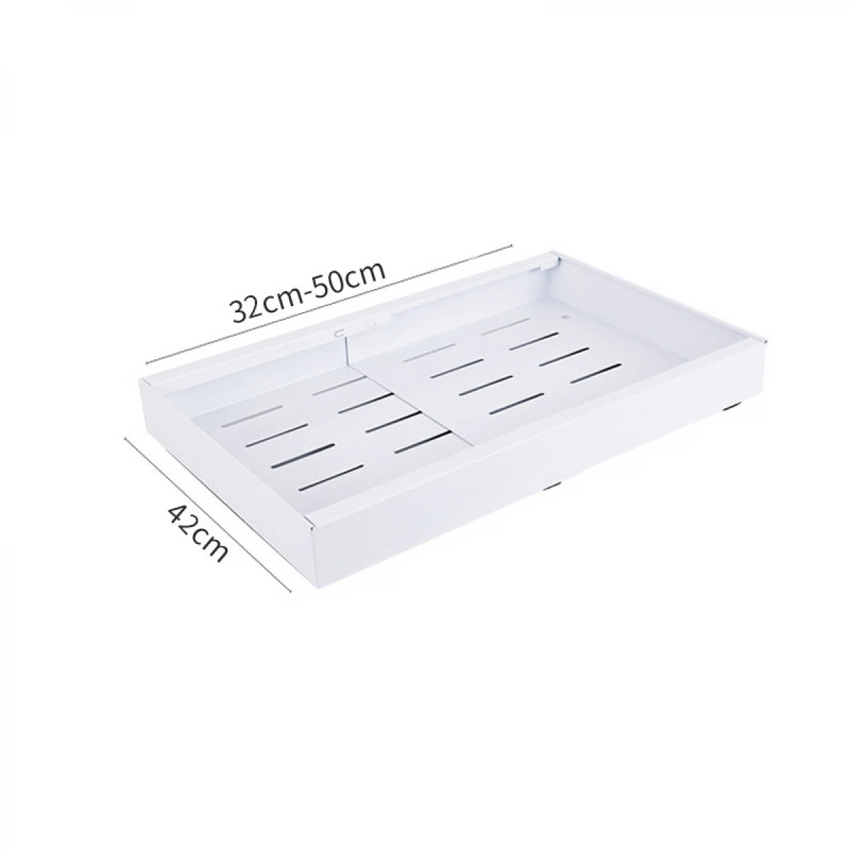 Sertar extensibil din metal cu 2 glisiere autoadezive soft-close, extragere totala, 32-50 cm x 42 cm, alb