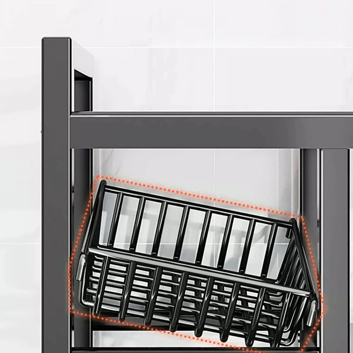 Raft metalic cu 4 polite si 3 cosuri pentru depozitare, portabil, 90  x 32  x 108  cm, negru