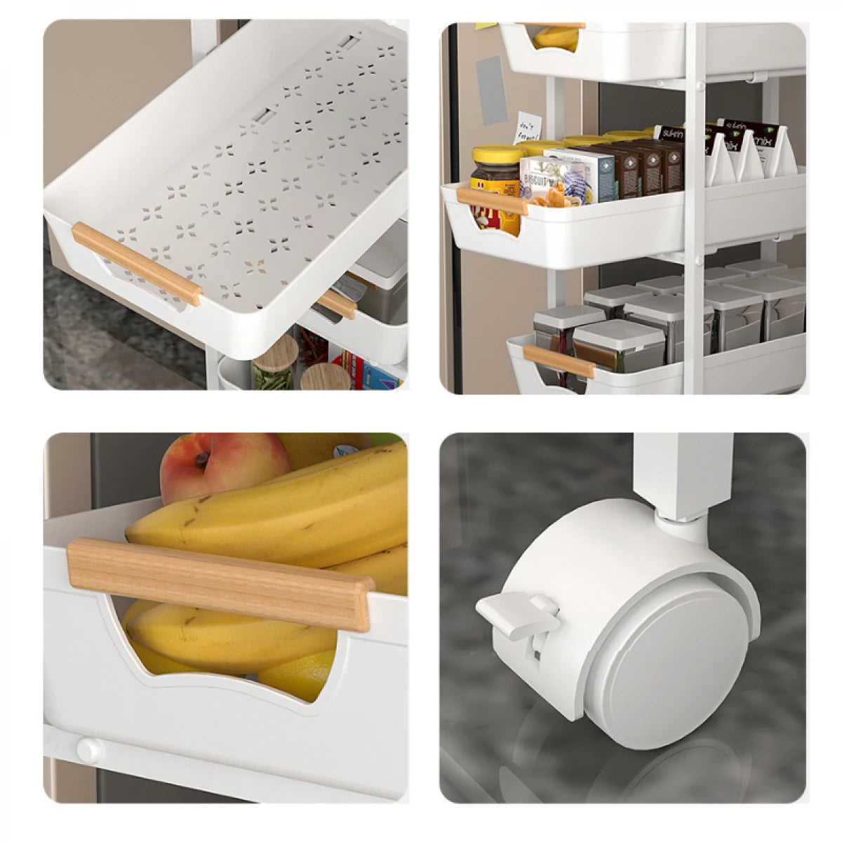 Suport slim portabil cu 5 nivele, 4 rafturi retractabile si 1 polita din MDF, rotativ 360°, 38x 23.5 x 81.5 cm