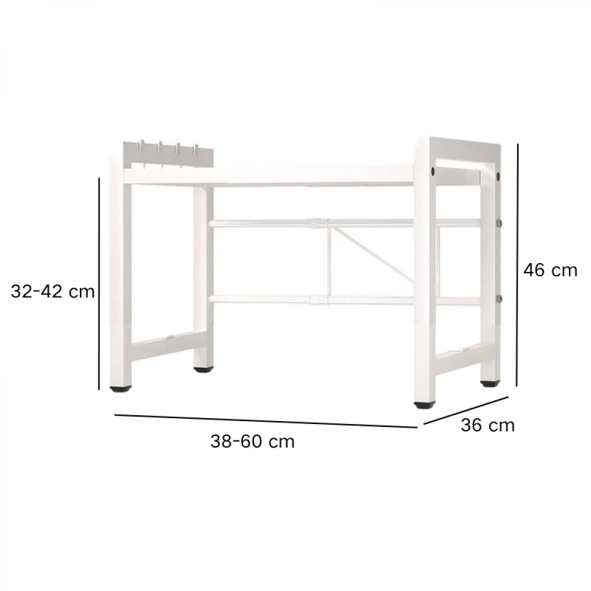 Raft metalic cuptor cu microunde, negru, etajera ajustabila, organizator bucatarie, 40-60 x 36.5 x 45 cm