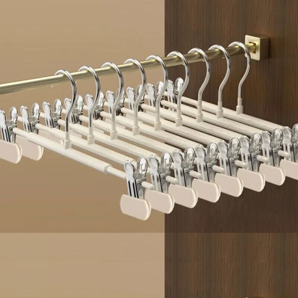 Set 10 umerase cu clips pentru pantaloni, otel, 31 x 13 cm, crem