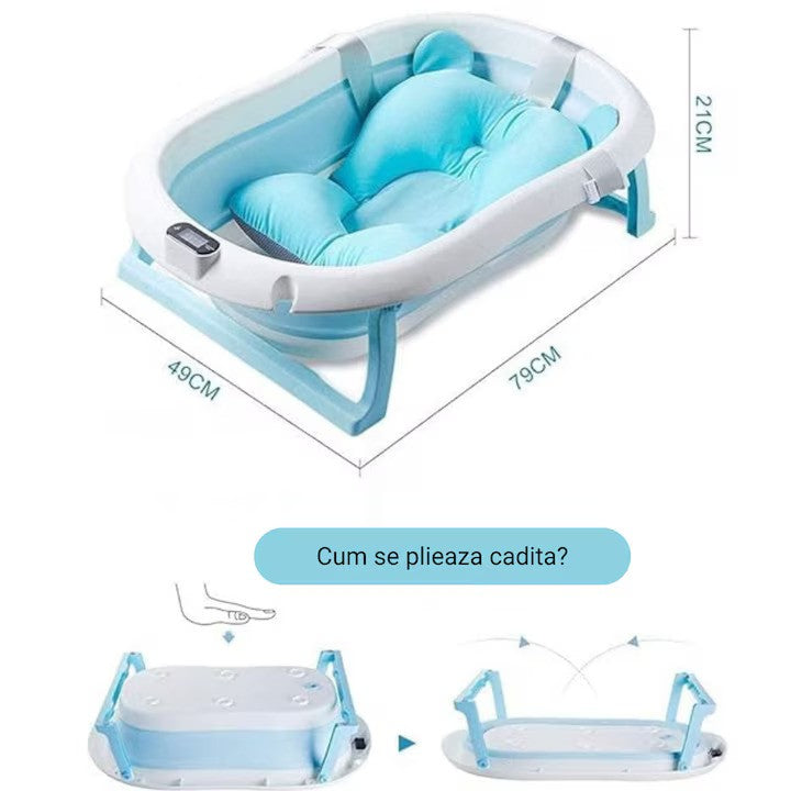 Cadita pliabila pentru bebelusi, termometru electronic incorporat, cu suport pernuta, picioruse antiderapante