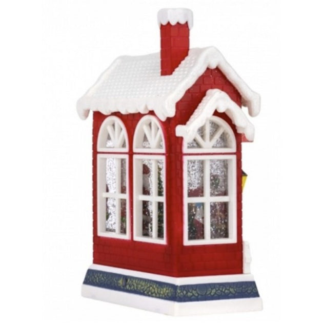 Decoratiune Craciun premium, scena Mos Craciun si spiridusi cu sclipici si muzica