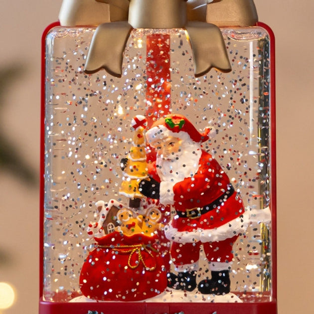 Lampa decorativa Craciun cu lumina si muzica Mos Craciun sau Om de zapada „Fundita festiva”, 18 cm