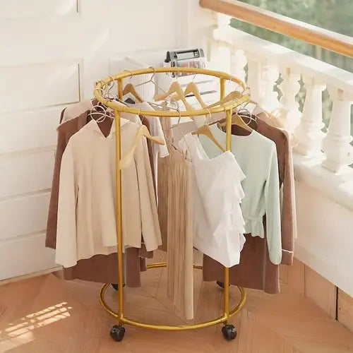 Suport rotund din oțel Inoxidabil pentru haine, cu roti, finisaj cromat, capacitate 40 kg