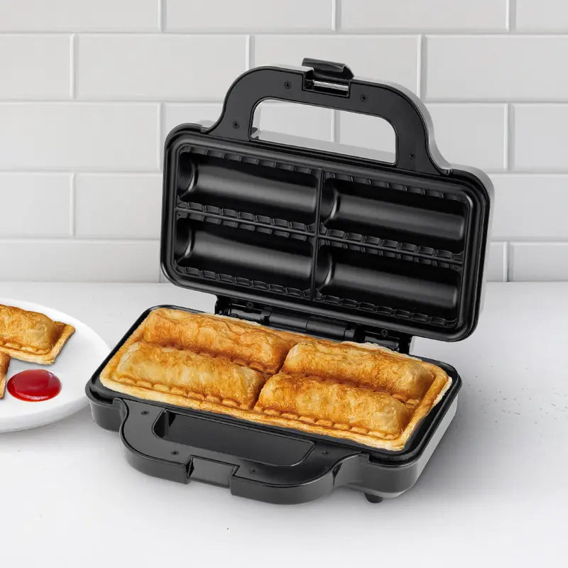 Aparat electric pentru 4 rulouri cu carnati sau placinte umplute in acelasi timp, RAF R529, 800 W, negru