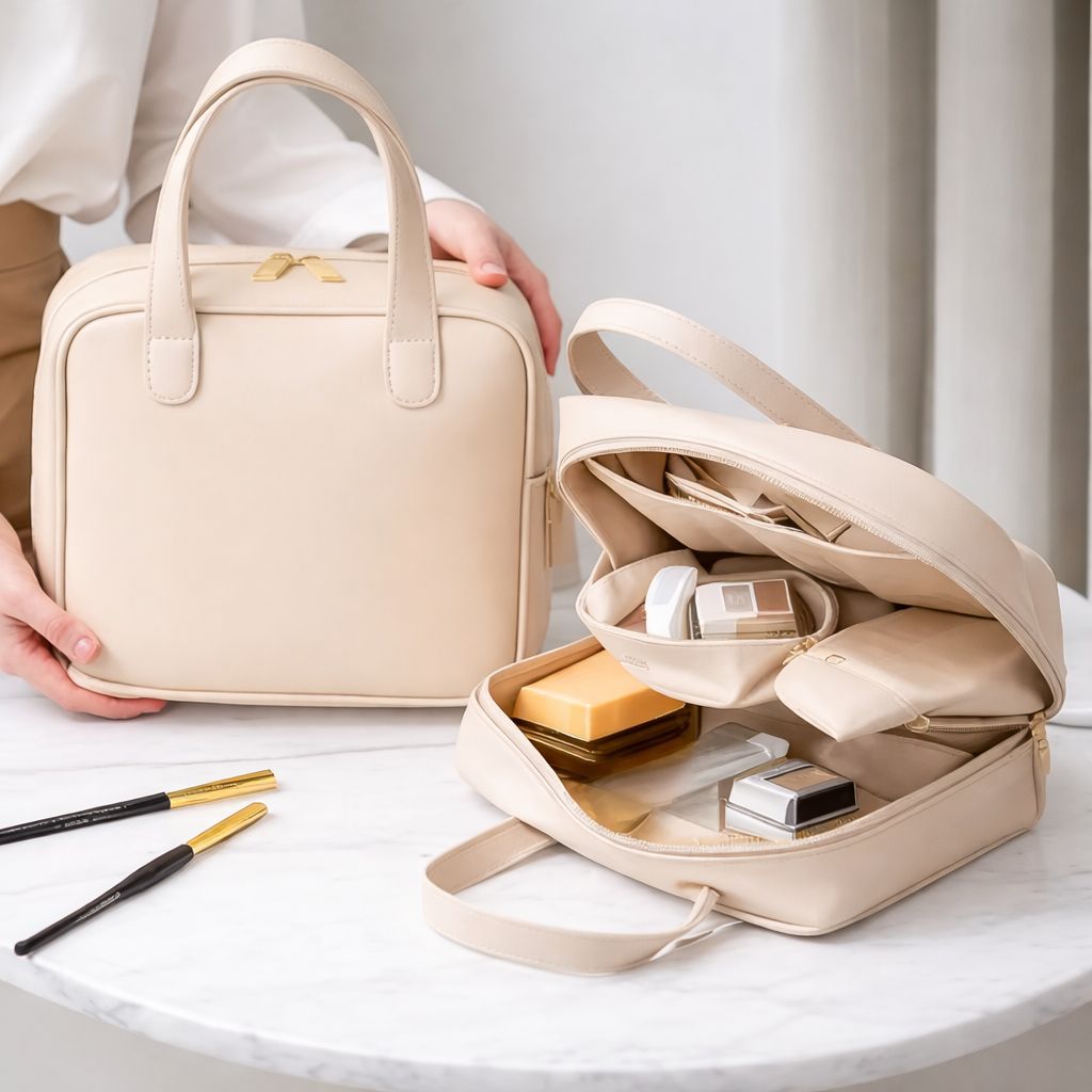 Geanta de Machiaj Portabila din Piele Ecologica, 21x19x8cm