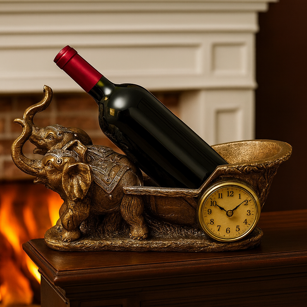 Suport Decorativ pentru Vin cu Ceas – Model Cai / Model Elefant