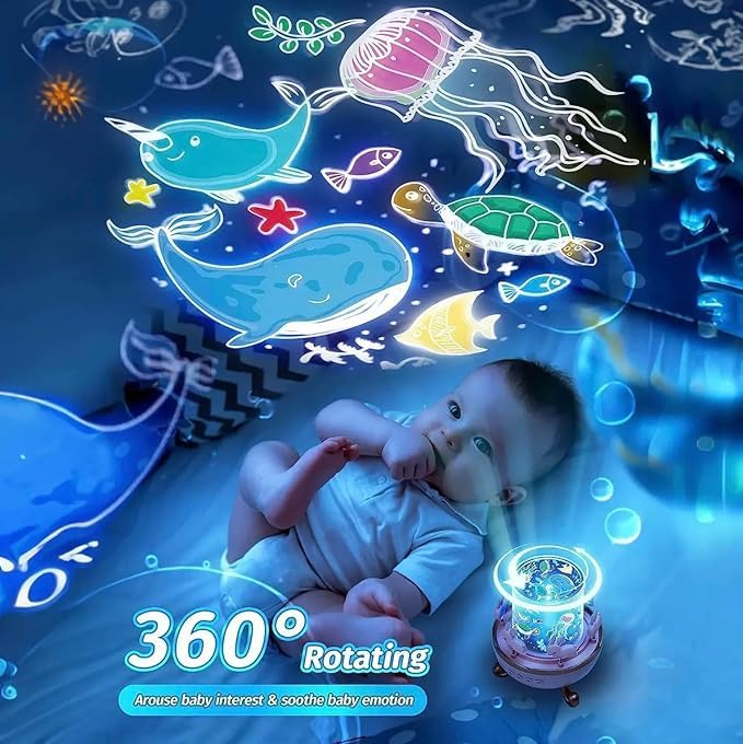 Carusel iepurasi cu proiectie stelara si rotire 360° – lampa veghe copii, 12 de moduri de lumina