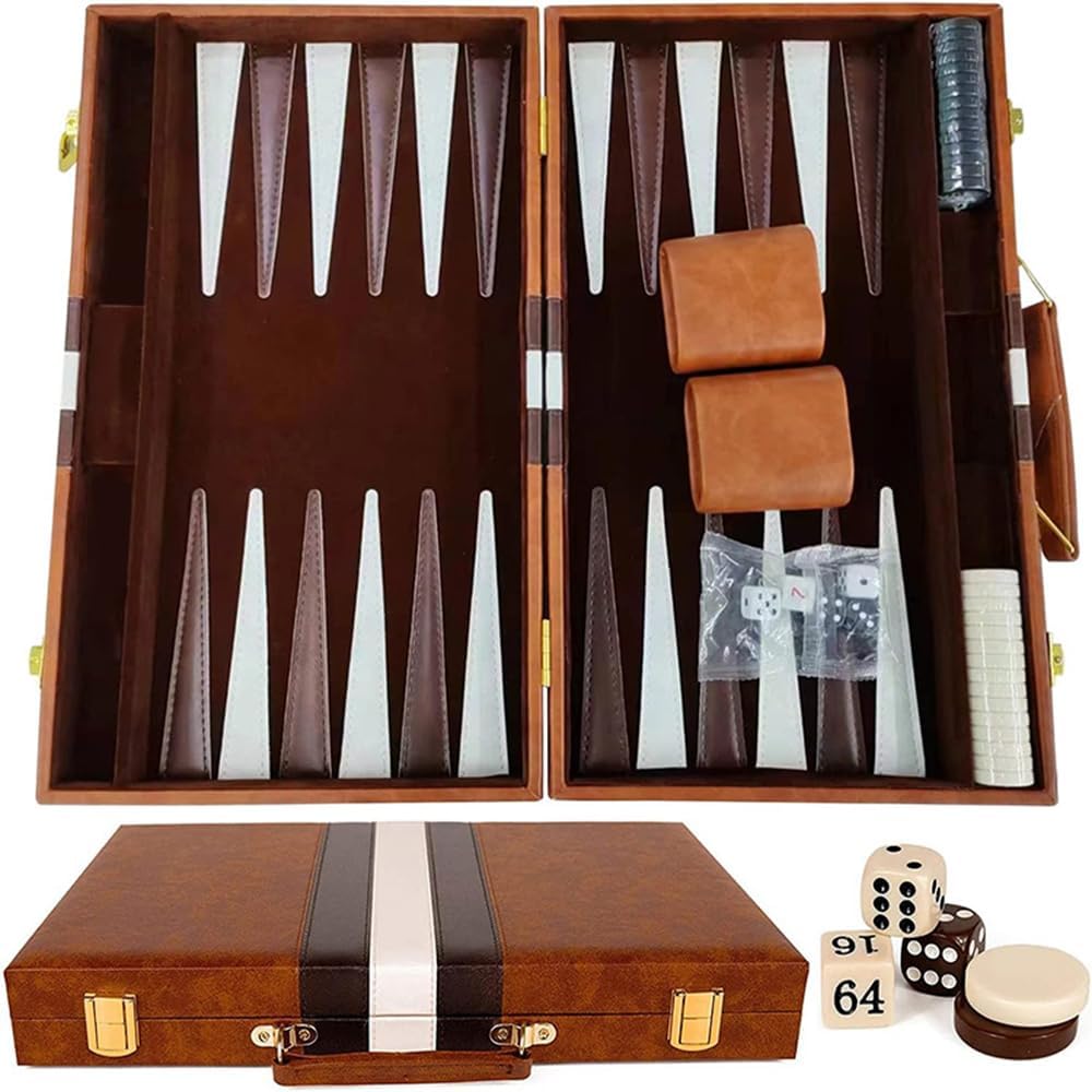 Set de Table Backgammon din piele, design clasic, 40 cm
