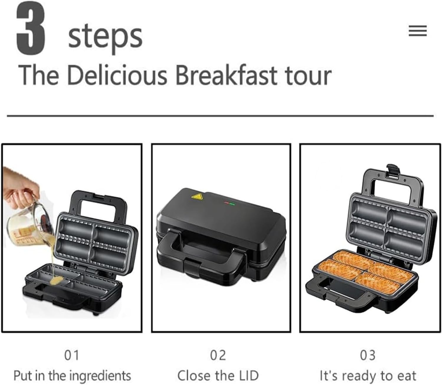 Aparat electric pentru 4 rulouri cu carnati sau placinte umplute in acelasi timp, RAF R529, 800 W, negru