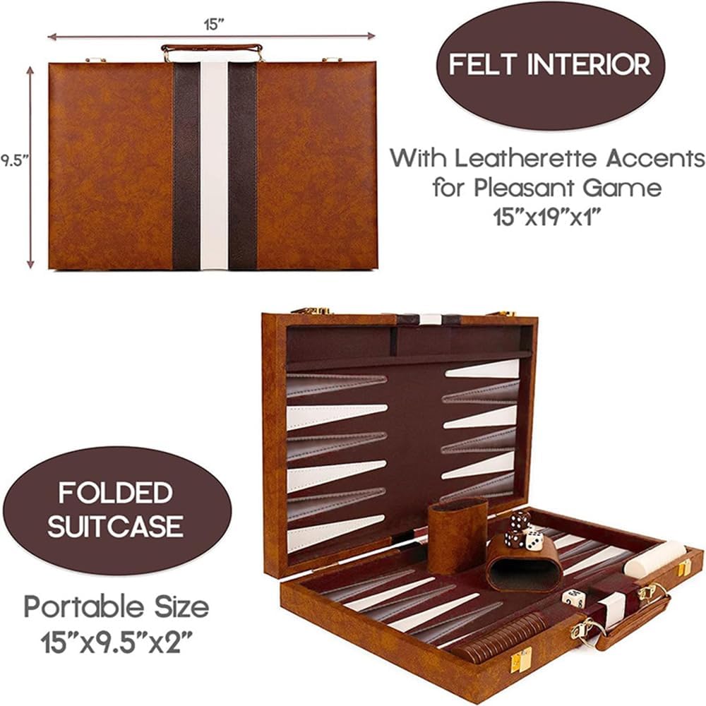 Set de Table Backgammon din piele ,design clasic, 40 cm