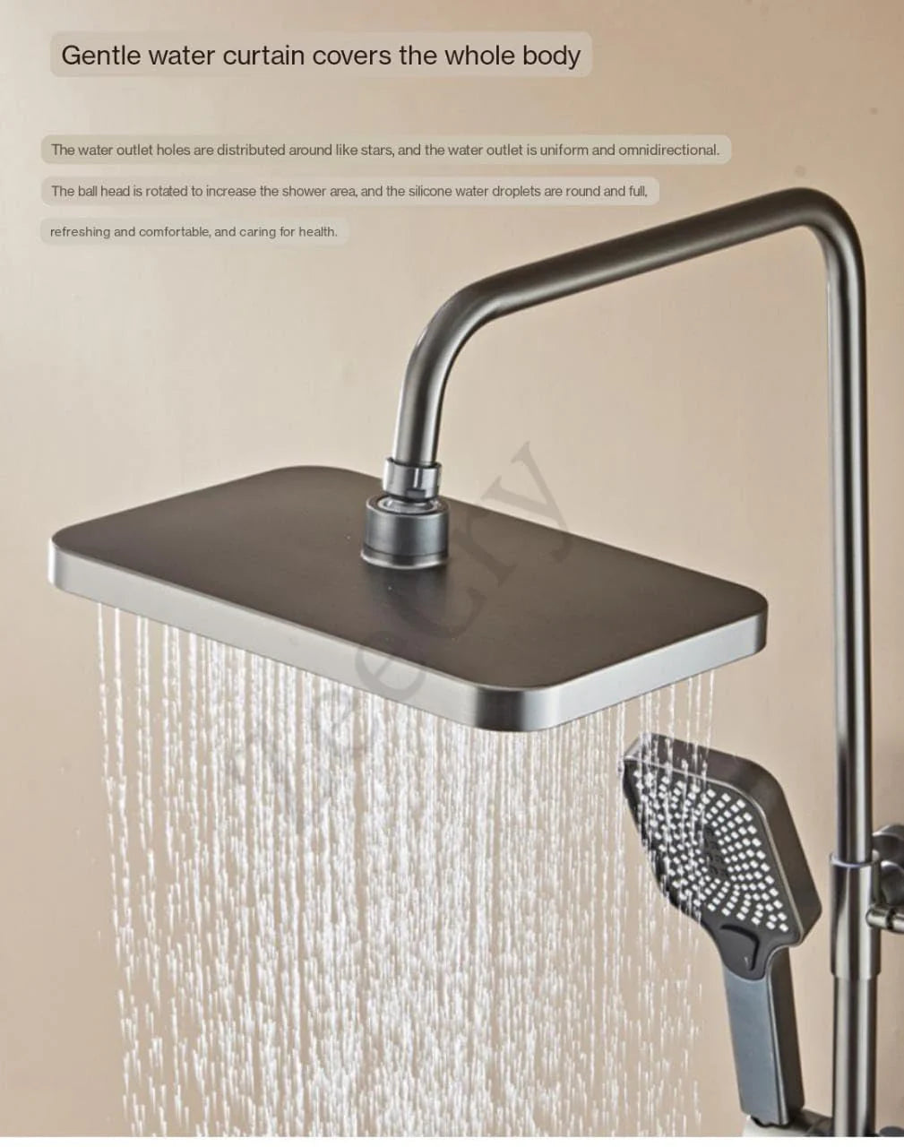 Coloana Dus Smart cu Lumini LED, Afisaj LED, Control Termostatic, 4 Moduri de Pulverizare, Rotatie 360°, Para Dus si Robinet Ascuns, Fara Conectare Electrica