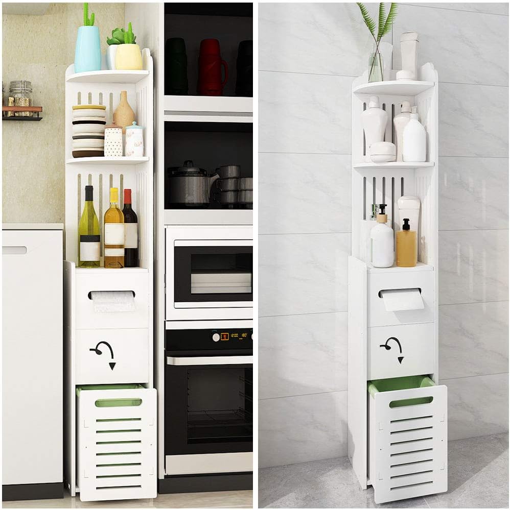 Dulap vertical pentru baie, 3 polite, 2 sertare 120 x 20 x 20 cm, alb