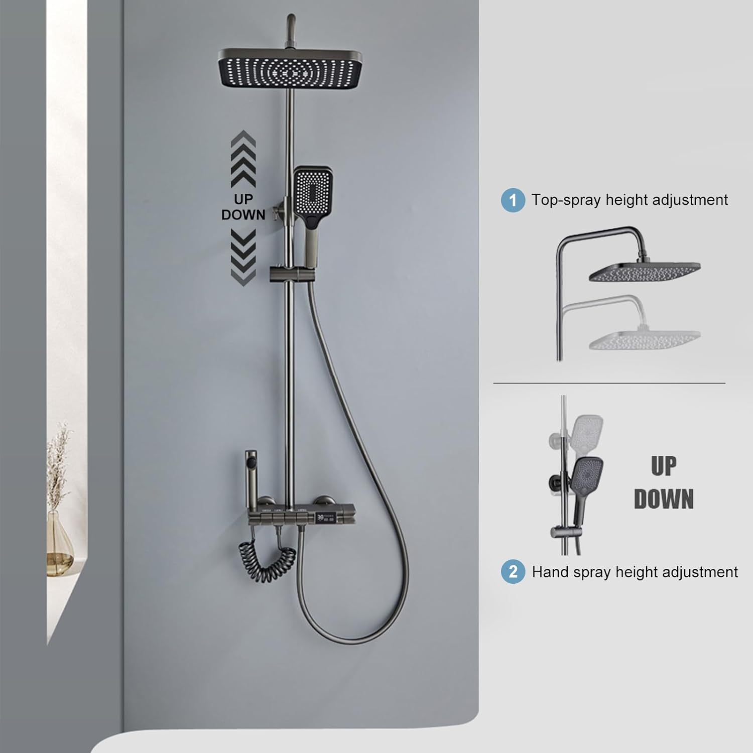 Sistem coloana de dus multifunctional cu afișaj digital, efect de ploaie, taste piano