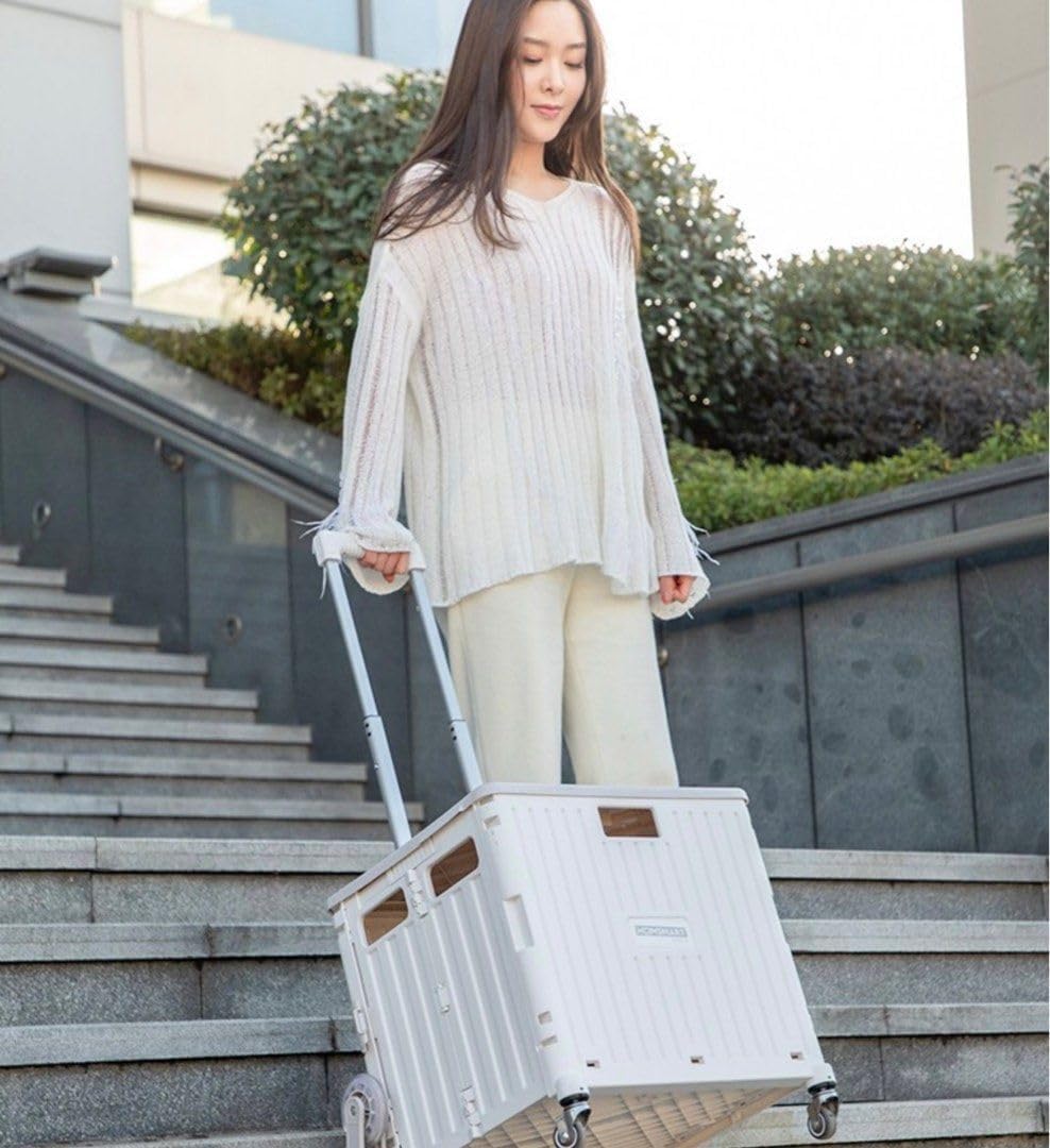 Carucior de cumparaturi pliabil 30L cu maner telescopic și roti, 39x35x48cm, Alb